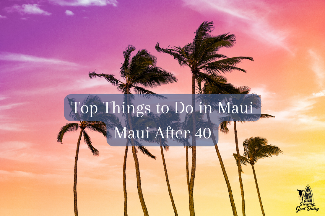 Top things to do in Maui after 40 with tropical palm trees at sunset